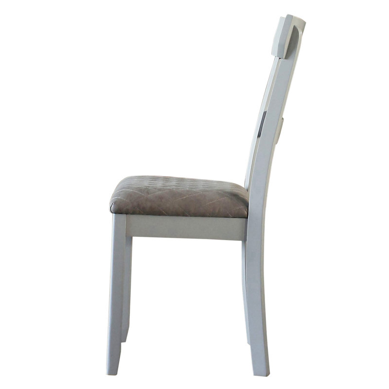 Gray Ladderback Side Chair with Tufted Fabric Seat, Set of 2