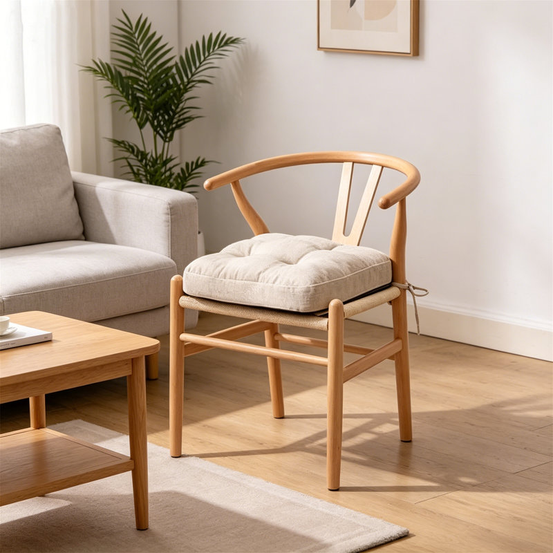 Set of 4 Tufted Memory Foam Dining Chair Cushions 16.5"x16.5"x3.5", Beige, 4, Beige