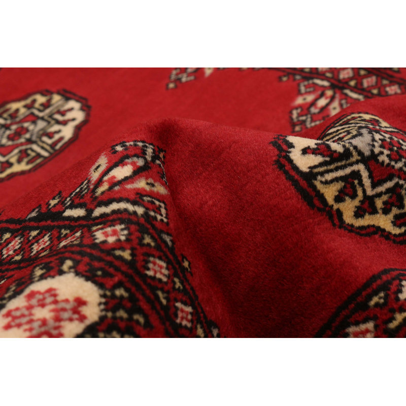 Tapis unique en laine noué à la main Bokhara rouge de 2 pi 8 po x 6 pi 8 po Peshawar
