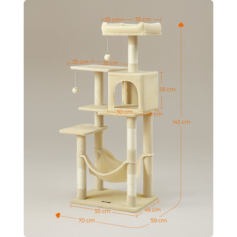143cm H Cat Tree, Yellow, 112cm H x 62cm W x 46cm D