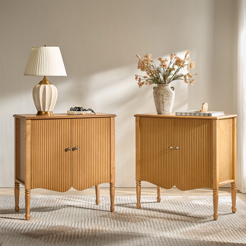 Martha Transitional 32"W 2-Door Fluted Curved Accent Cabinet with Adjustable Shelves(Set of 2), Oak
