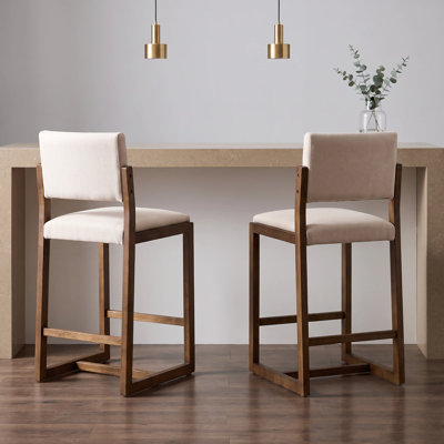 Ensemble de 4 tabourets de comptoir rembourrés en lin, avec tabouret de bar et cadre de bois massif