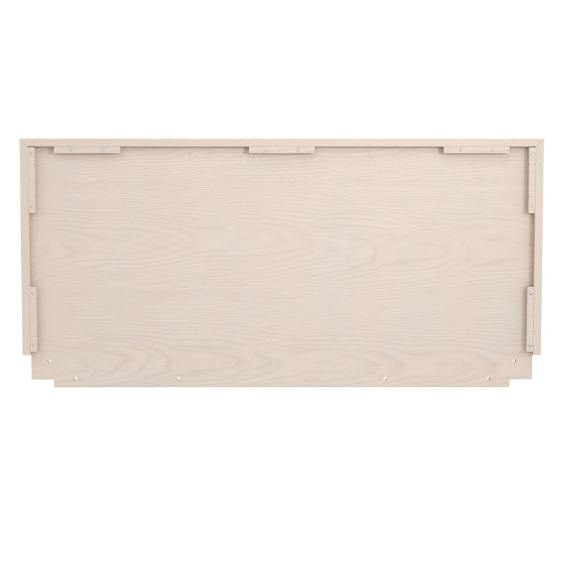  Upholstered Wood Headboard with Canvas Fabric Panel, Modern Minimalist, Light Oak, Beige