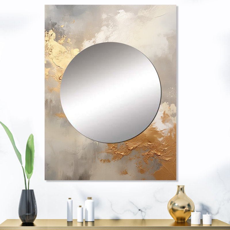 Lilah Beige And Gold Minimalism Storms - Storms Large Mirror, Traditional Decorative Wall Mirror, Printed Metal Art