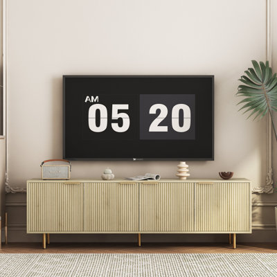 Wood  Modern TV Stand Fluted 68" , Entertainment Center With Storage Doors, TV Console Media Cabinet, For 55+ Inch TV, Living Room