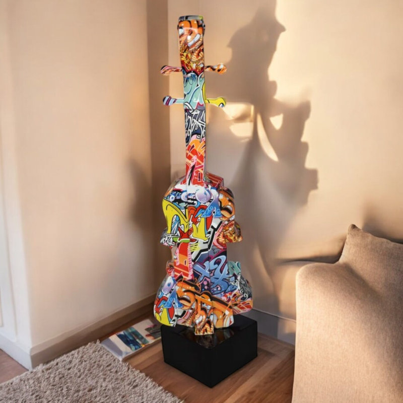 Statue graffiti en résine de violon, Hinesville, art abstrait moderne pour la maison, bureau, 9 po x 10 po x H 26 po
