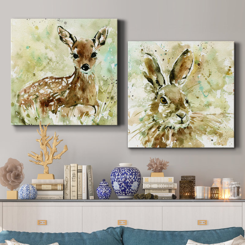 Fauve au printemps - Ensemble de 2 peintures, H 16 po x l 32 po x P 1 po, Toile tendue