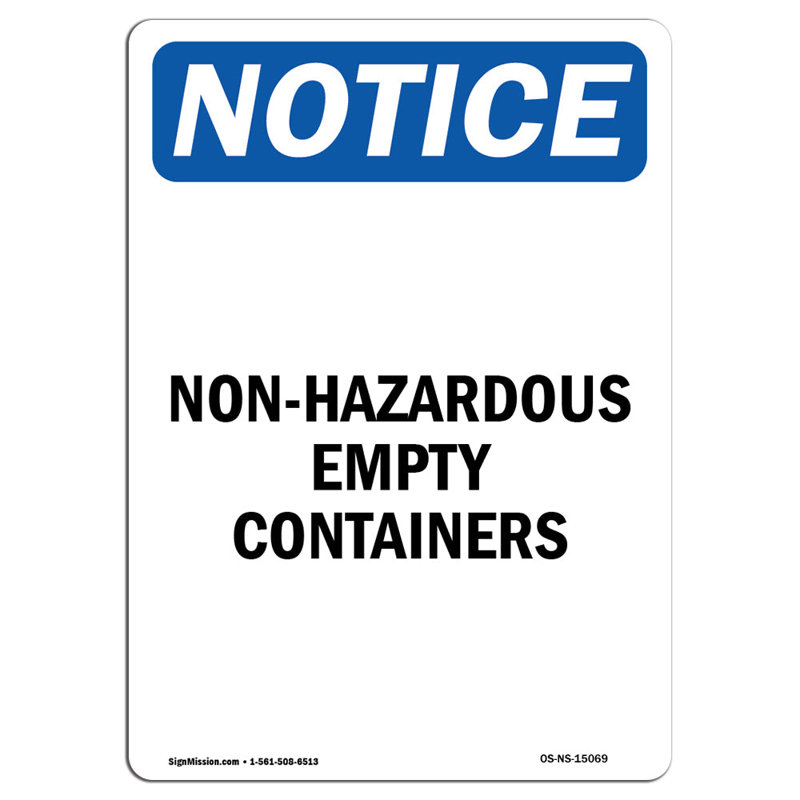 Notice - Non-Hazardous Empty Containers Sign