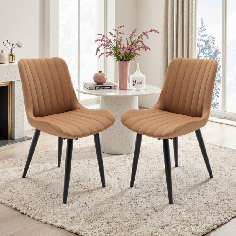 Ensemble de 2 chaises de salle à manger en similicuir avec coussins épais avec pieds en métal robustes et chaises d'appoint sans accoudoirs