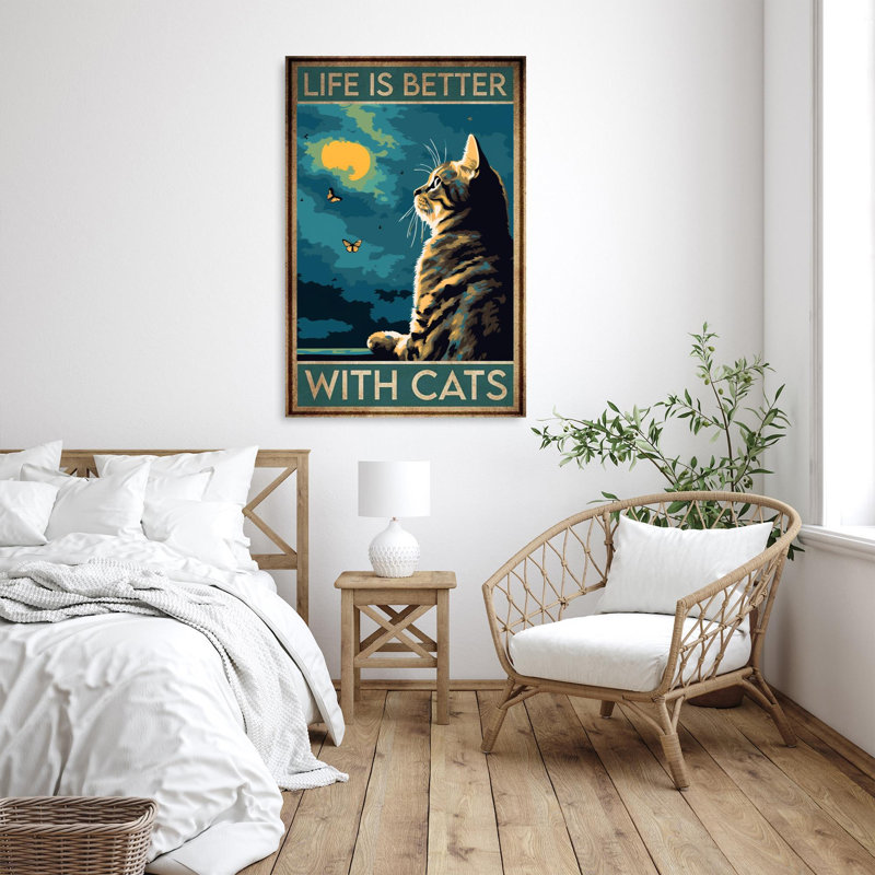 «Life Is Better With Cats», reproduction d'art graphique sur toile tendue 1 pièce, H 20 po x l 16 po x P 1,25 po