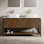 Meuble-lavabo de salle de bain 60 po Indigo, armoire de rangement autoportante en contreplaqué avec 4 portes rayées diagonales et tablette ouverte, 2 lavabos en marbre blanc Volakas et plateau en pierre frittée blanc de Carrare, grain de bois noyer foncé