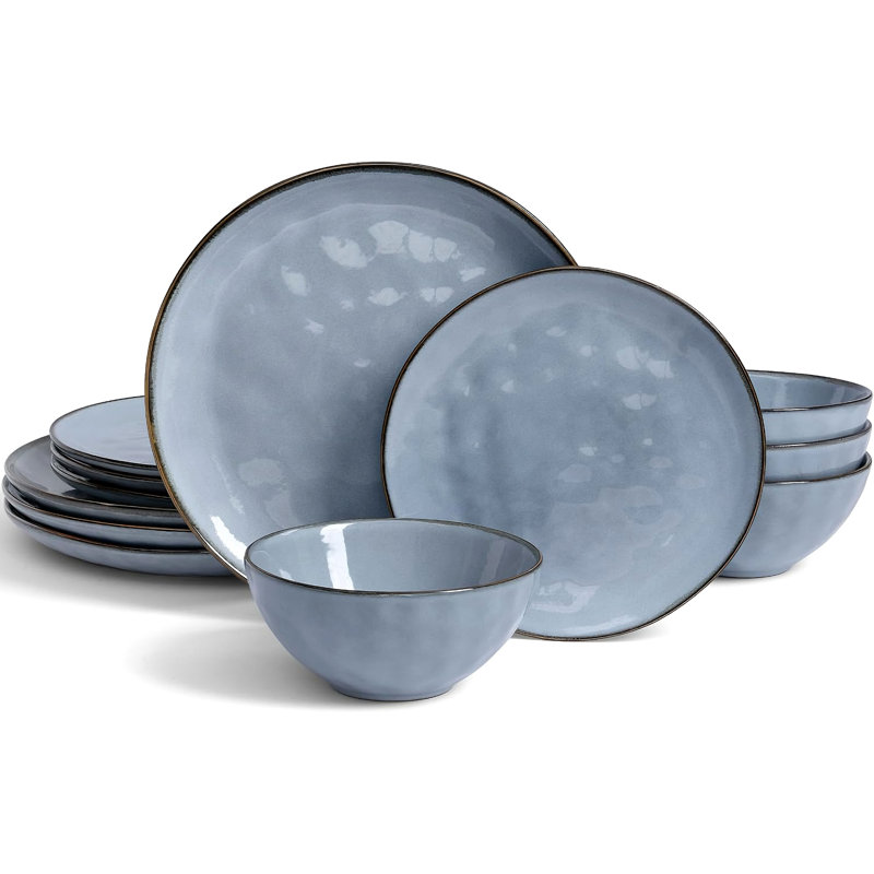 12 Piece Stoneware Dinnerware Set - Service for 4, Blue