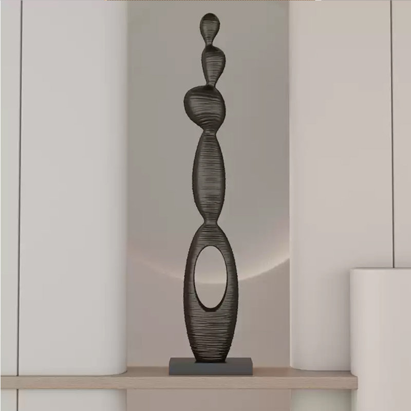47.24"White Fiberglass Slender Abstract Decor Sculpture, 47.24" H x 9.06" W x 5.91" D, Black