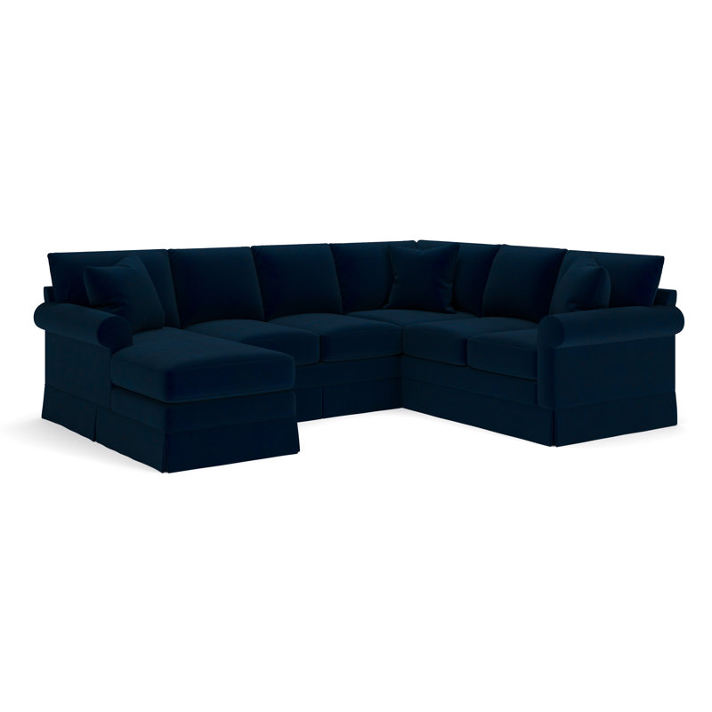 Friedman Upholstered Chaise U-Sectional, Left Hand Facing, Bella Ink Blue Performance Velvet