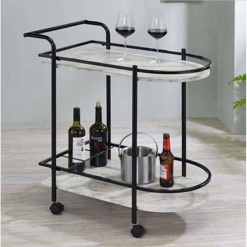 Chariot de service en faux marbre avec support à vin