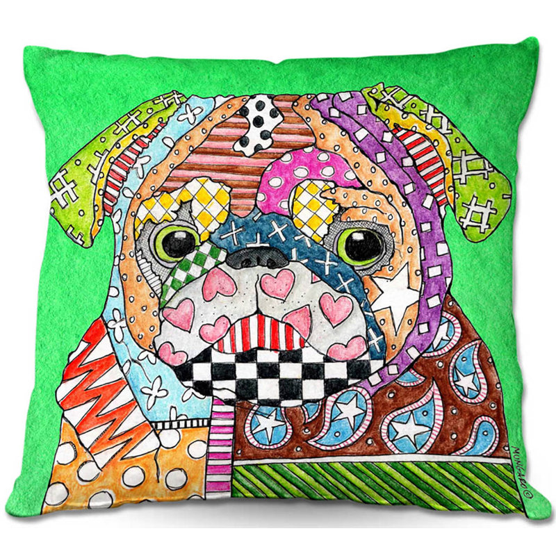  Coussin Couch Pug Dog, 20 po x 20 po, Vert