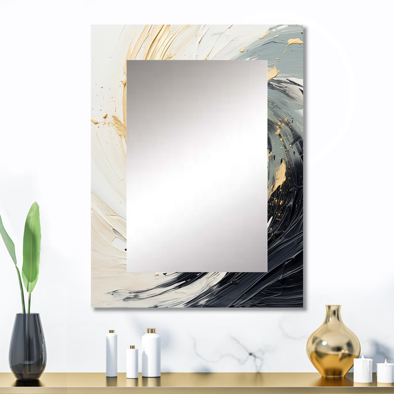 Radiant Revolve Modern Gold Spiral III - Abstract Spirals Unique Wall Mirror Decor, Modern Large Mirror, Printed Metal Art