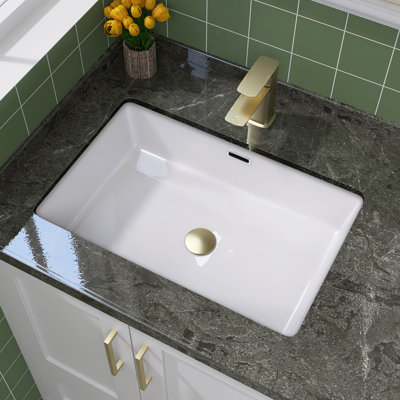 24"L x 15.5"D Undermount Bathroom Sink White Vitreous China Rectangular Ceramic Vessel Basin Sink with Overflow
