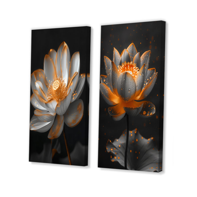 Ensemble de 2 pièces d'art mural Lotus, Ne s’applique pas, Toile tendue sur cadre, H 28 po x l 24 po