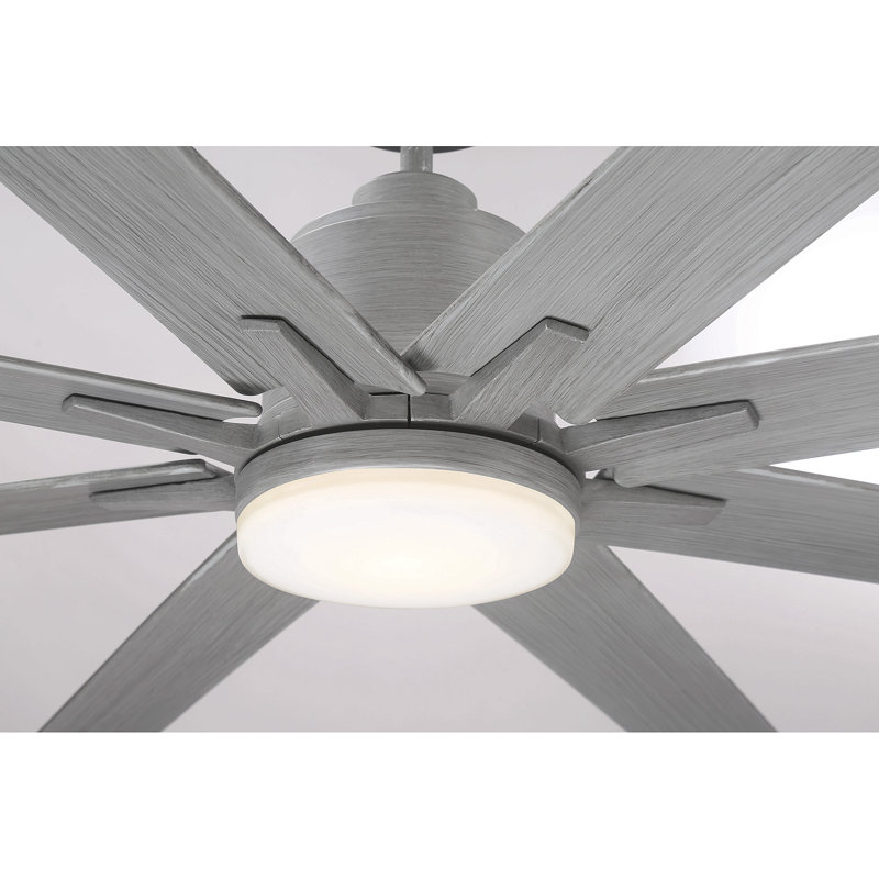 Ventilateur de plafond d'extérieur à DEL standard à 8 pales 72 po avec télécommande et ensemble d'éclairage inclus, Bois gris