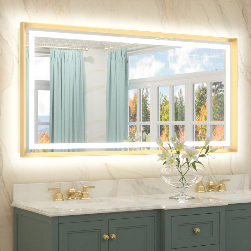 Miroir de salle de bain Dineen, Doré, 60 po x 36 po