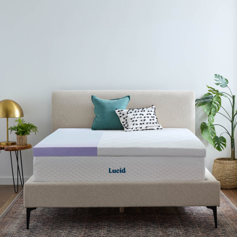 Lucid 3 Inch Lavender and Gel Memory Foam Mattress Topper, Queen