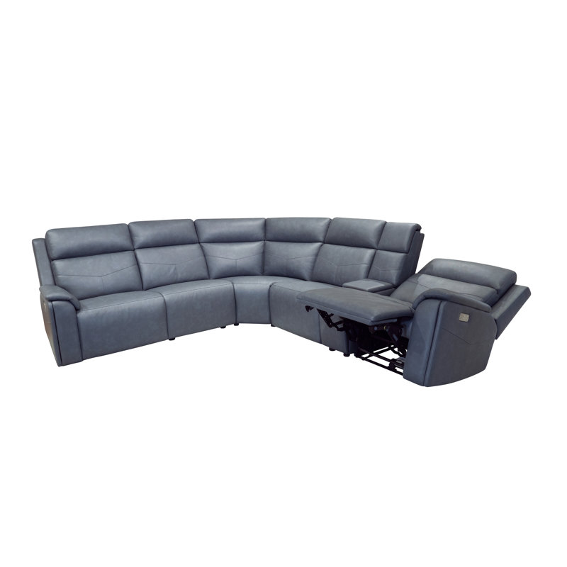 Titus 5 Seat Sectional With Console, Blue Polyurethane