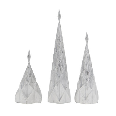 Ensemble de 3 arbres de Noël en résine blanc / argent avec plateau en forme d'étoile