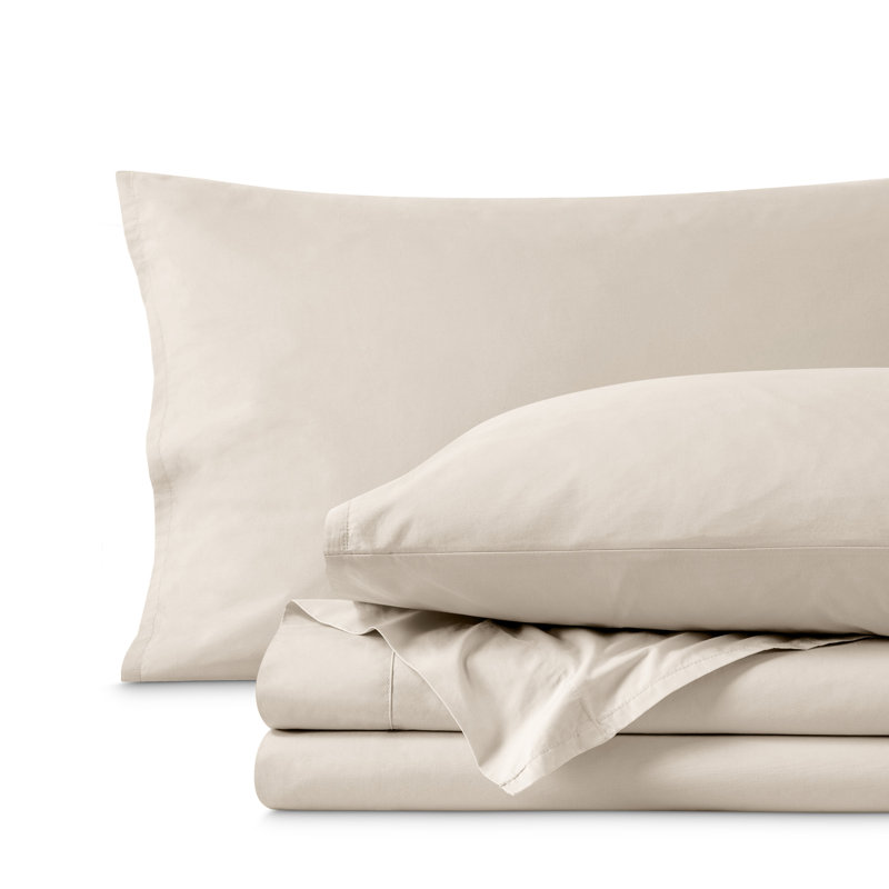 100% Cotton Percale Sheet Set, French Beige, Full / Double Sheet Set with 2 Pillowcases