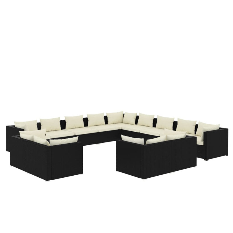 Calleis 27.6" Wide Square Patio Sectional Set with Cushions, Cream, Black