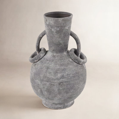 Ceramic Textured Decorative Vase with Ring Handles