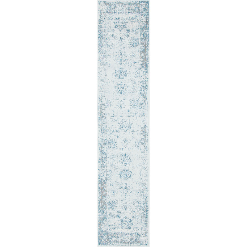 Tapis Brandt, Non, Bleu clair / Bleu marine, Tapis de couloir 2 pi x 9 pi 10 po