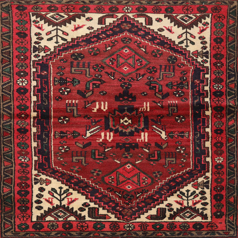 Tapis oriental rouge / beige, Carré 7 pi