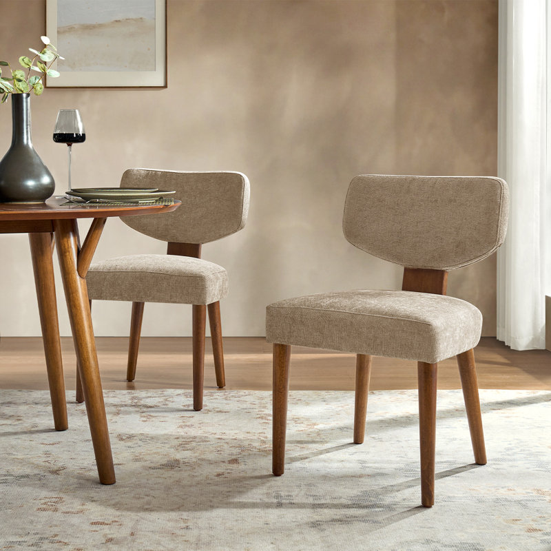 Mid Century Modern Upholstered Dining Chairs, Sand