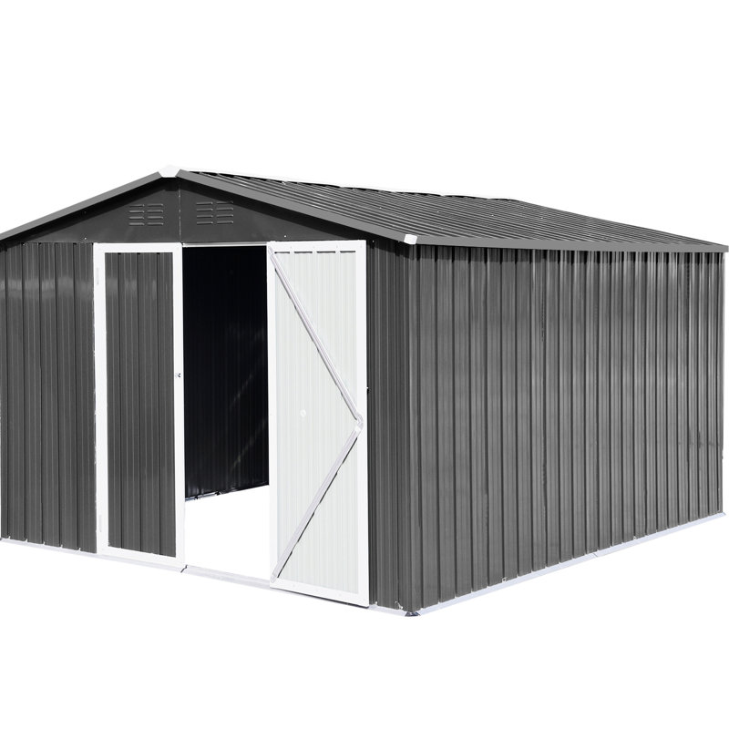 Metal Garden Shed 10Ftx12ft Grey - Secure With Heavy-Duty Padlock Storage Keep Your In, Gray