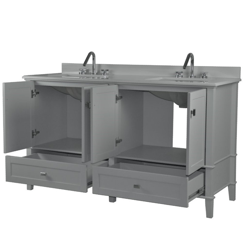 61” Double Vanity With Quartz Top, Light Gray