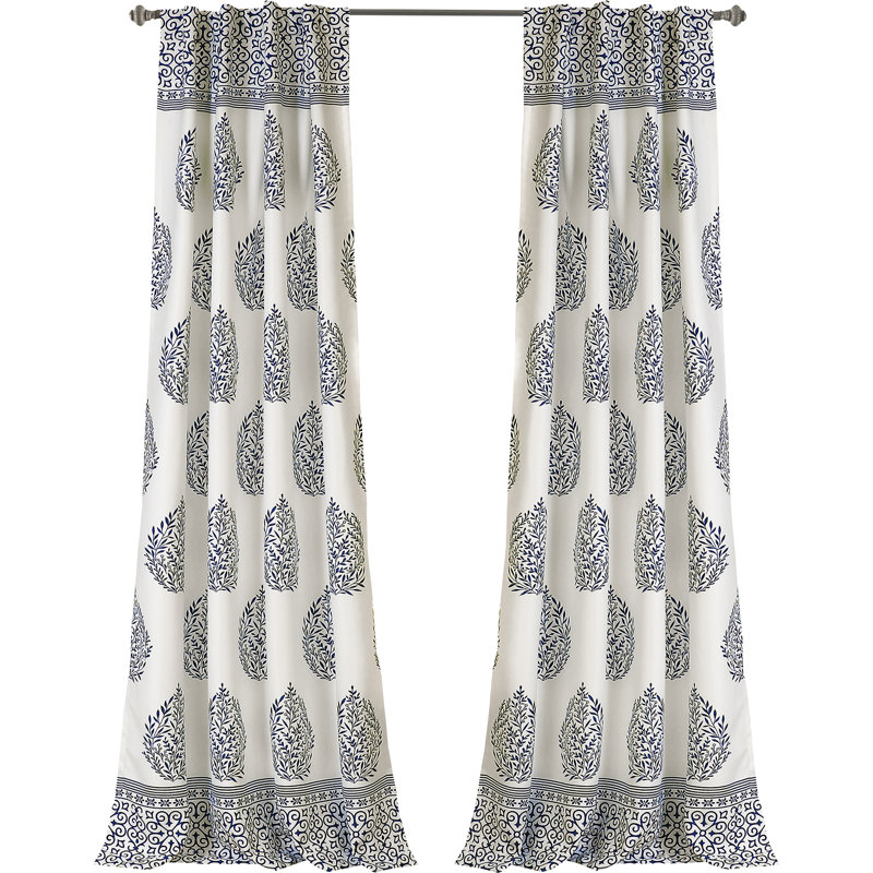Teardrop Leaf Room Darkening Curtain Pair, Navy, 52" W x 95" L