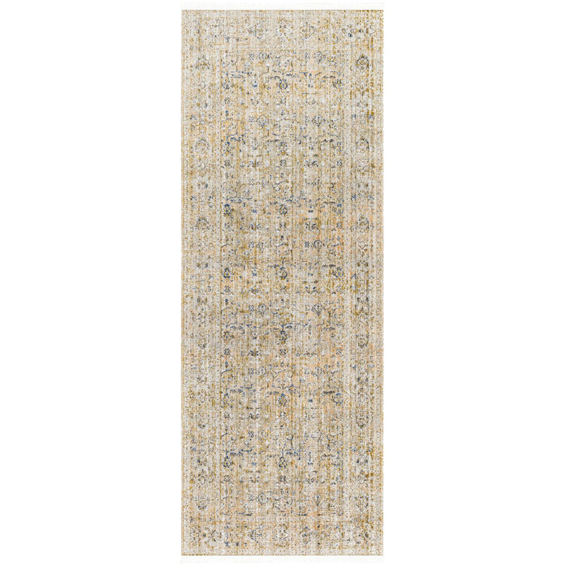 Margaret Distressed Blue and Beige Polyester Runner Rug