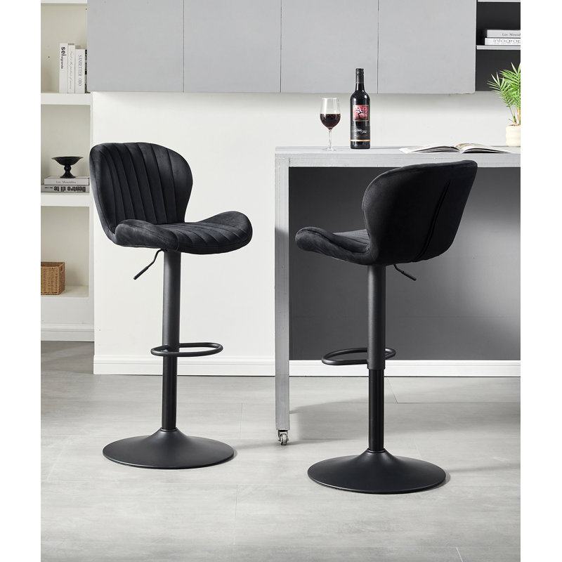Swivel Upholstered Adjustable Height Counter Stool with Metal Frame, Black