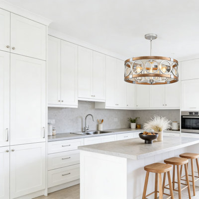 5-Light Semi Flush Mount Ceiling Light Fixture, Modern Farmhouse Chandelier With Rustic Silver Finish, Round Drum Pendant Lighting For Kitchen, Dining Room, Bedroom, And Hallway