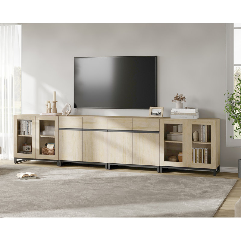 4 In 1 TV Stand For Tvs Up To 120 Inches, Modern Entertainment Center With Glass Doors And Metal Legs, TV Console With Adjustable Shelf For Living Room, Bedroom