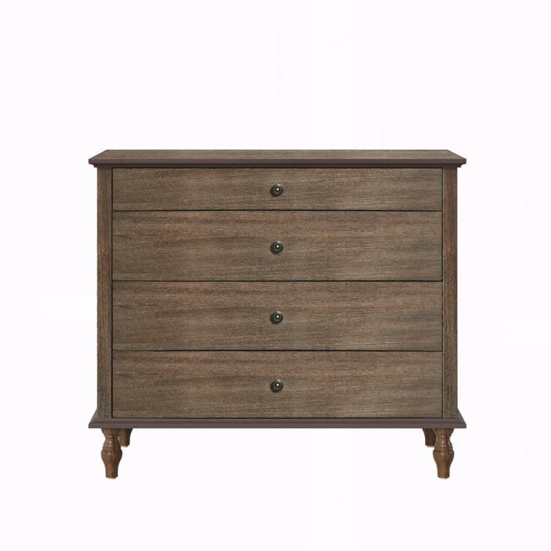 4-Drawer Chest with Solid Wood Foot, Deep Rustic Brown