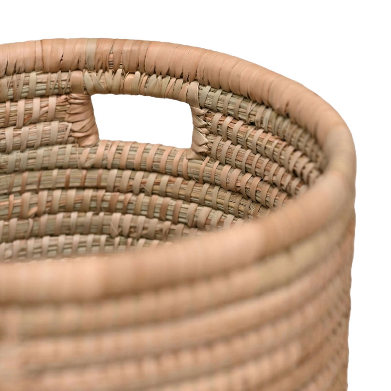 100% Handwoven Natural Rattan Approximately 14-16" Round Basket with Lid & Handles, Boho Farmhouse Decorative Laundry & Storage Organizer, Handcrafted – Authentic African Craftsmanship