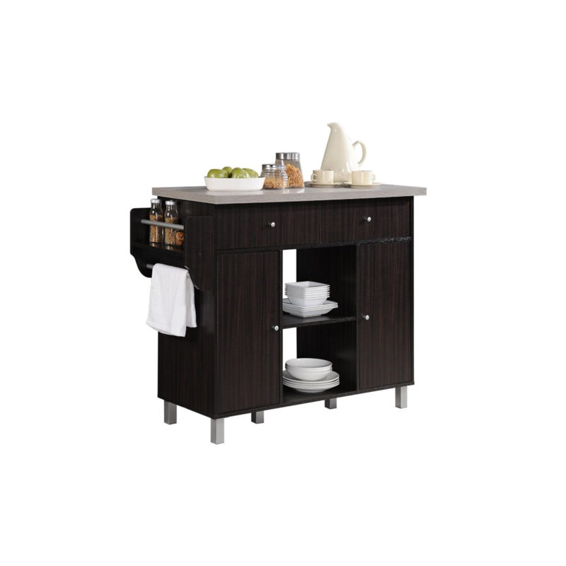 Wood Kitchen Island, Chocolate/Gray
