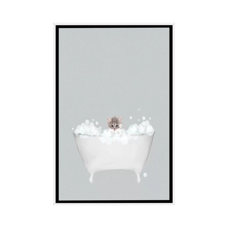 Bain bleu chaton par Leah Straatsma-reproduction d’art, Pas de tapis, H 26 po x l 18 po x 1,5 po, Toile blanche encadrée