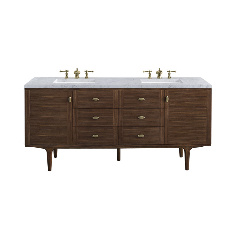Amberly 72'' W Double Vanity, Carrara White, 8" Widespread