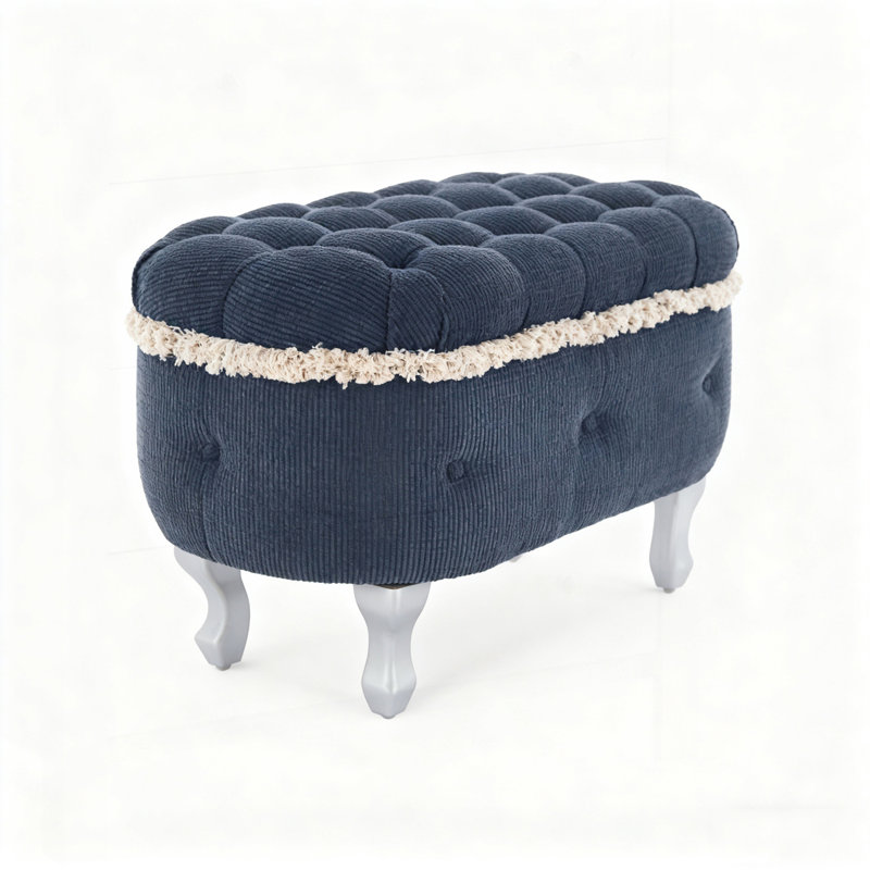 Élégant repose-pieds de rangement capitonné à boutons avec frange à pampilles, parfait pour la chambre à coucher et les espaces polyvalents