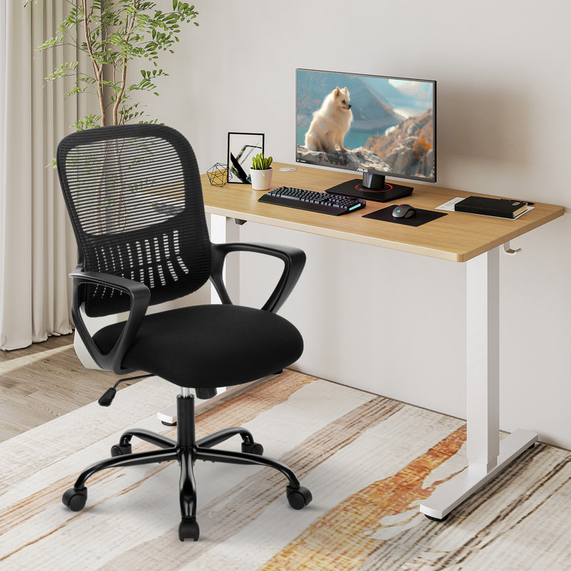 Ensemble de bureau à domicile et de chaise, bureau debout réglable moderne avec chaise ergonomique en filet, Chêne / noir