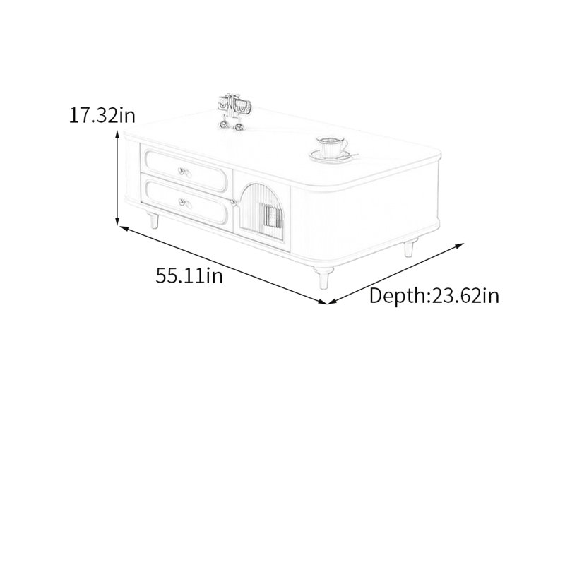 Minimalist attached drawer Coffee Table, Dark Brown, 17.32" H x 55.11" W x 23.62" D, Dark Brown