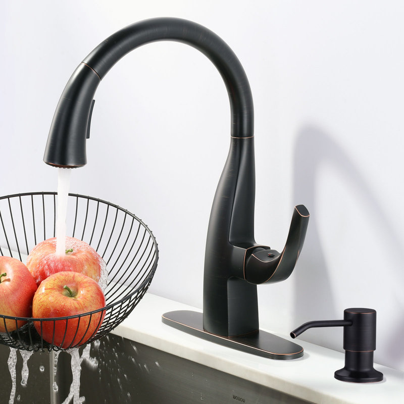 WOWOW Kitchen Faucet with Soap Dispenser, Oil Rubbed Bronze